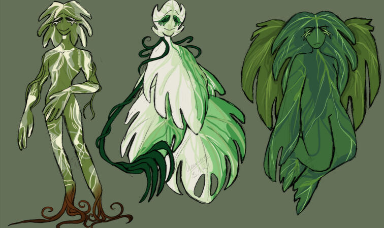 Concept art for an unnamed and unused character based on a plant