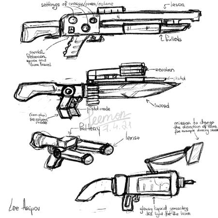 Concept art for weapons, partially inspired by weapons from cartoon "Heroes of Envell"